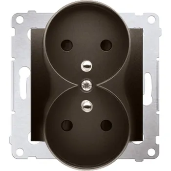 Elektrická zásuvka SIMON DGZ2MZN.01/46 dvojitá silová zásuvka s uzemněním a clonkami - pro rámečky NATURE hnědá matná,