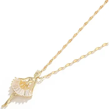 Náhrdelník Náhrdelník Baletka – zlatý řetízek s přívěskem baletky a bílými krystaly, dárek pro ženy