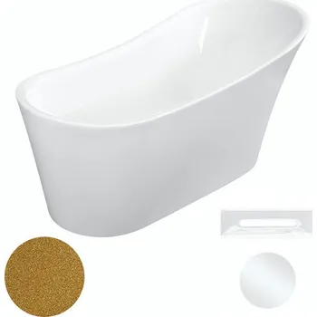 Vana Besco Akrylátová volně stojící vana Calima Glam Z 170x74 Barva: Bílá/zlatá, Rozměry (cm): 170x74, Typ a barva výpustě: Click-Clack s přepadem, bílá