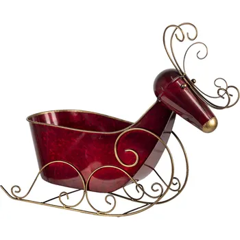 Vánoční dekorace Červené dekorativní kovové sáně ve stylu soba - 46*20*43 cm