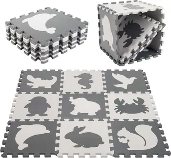 Pěnové puzzle pro děti se zvířaty 9 dílků černé/bílé
