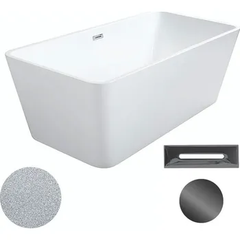 Besco Akrylátová volně stojící vana Evita Glam S 160x80 Barva: Bílá/stříbrná, Rozměry (cm): 160x80, Typ a barva výpustě: Click-Clack s přepadem, grafit