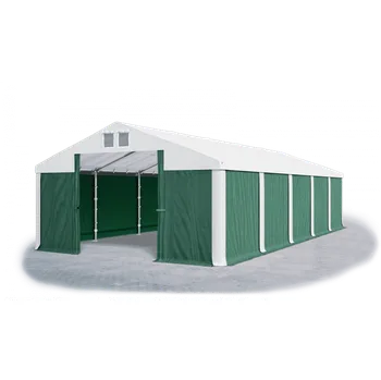 Zahradní stan Skladový stan 5x24x2,5m střecha PVC 560g/m2 boky PVC 500g/m2 konstrukce POLÁRNÍ Bílá Zelená Bílá