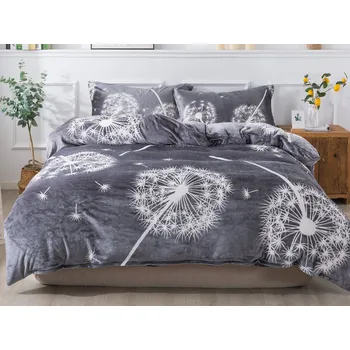Povlečení XPOSE Pampelišky Exclusive mikroplyšové šedé 200 x 220, 2x 70 x 90 cm zipový uzávěr