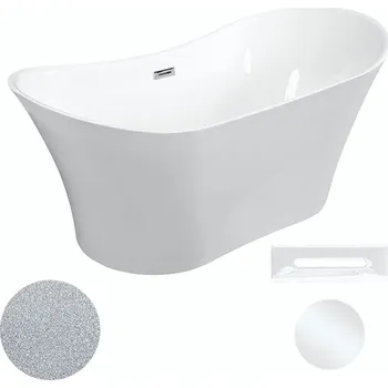 Vana Besco Akrylátová volně stojící vana Amber Glam S 170x80 Barva: Bílá/stříbrná, Rozměry (cm): 170x80, Typ a barva výpustě: Click-Clack s přepadem, bílá