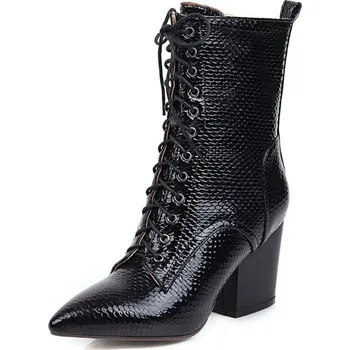 Dámské polobotky Texturované polokozačky s úzkou špičkou GoodDayGirl Fashion Barva: Černá, Velikost: 37