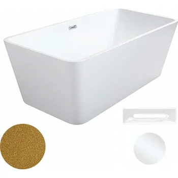 Vana Besco Akrylátová volně stojící vana Evita Glam Z 160x80 Barva: Bílá/zlatá, Rozměry (cm): 160x80, Typ a barva výpustě: Click-Clack s přepadem, bílá