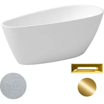Vana Besco Akrylátová volně stojící vana Goya A-line Glam S 160x73 (170x80) Barva: Bílá/stříbrná, Rozměry (cm): 170x80, Typ a barva výpustě: Click-Clack s přepadem, zlatá