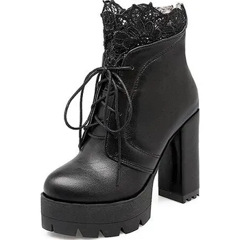 Dámské kozačky Šněrovací boty na podpatku s krajkou GoodDayGirl Barva: Černá, Velikost: 37