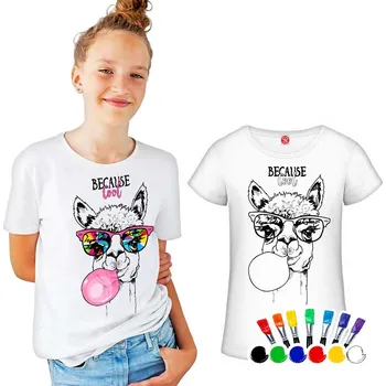 Dívčí tričko s vlastním motivem + barvy na textil 6 barev - 10-11 let / 140 - Tričko Omalovánka