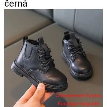 Čína Kožené kotníkové botičky - podzimní, bez kožíšku Barva: Černá, Velikost: 26 (16 cm)