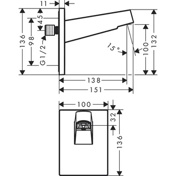 Tyč na sprchový závěs Pulsify nástěnné připojení pro horní sprchu 260, matná bílá 24149700