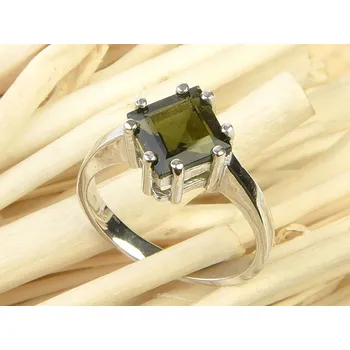 Prsten Prsten s vltavínem kosočtverec 7 x 7mm Ag 925/1000