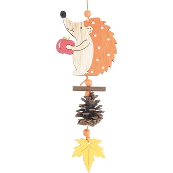 Ježek dřevěný s dekoracemi na zavěšení 9 x 20 cm, oranžový