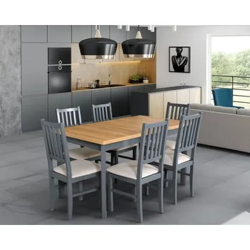 Jídelní set Jídelní sestava DX 5, odstín lamina (deska stolu) grafit, odstín dřeva (židle + nohy stolu) bílá, potahový materiál látka