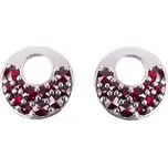 stříbrné náušnice s českým granátem - kolečko (6371153) povrchová úprava: rhodiované