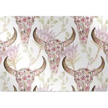 Podložka pod nábytek Ochranná podložka pod židli Lebka v květinách