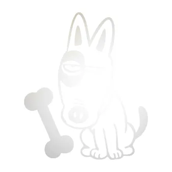 Polep vozidla SAMOLEPKA Pes 179 levá s kostičkou (82 - odrazková reflexní bílá) NA AUTO, NÁLEPKA, FÓLIE, POLEP, TUNING, VLASTNÍ TEXT, TISK, AUTOSAMOLEPKY.cz, POLEPY, OBRÁZEK, LOGO, SAMOLEPKY