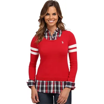 Dámské tričko U.S. Polo Assn. dámský svetr Plaid Shirt With Scoop M