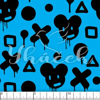 Zakázkový tisk, softshell, kočárkovina... Graffiti mickey na modré Látky k tisku: Kočárkovina