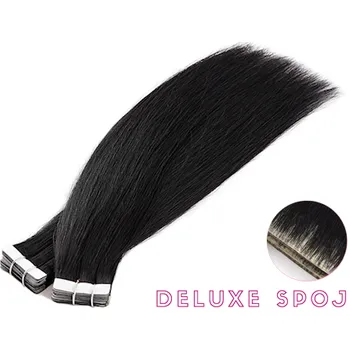 Příčesek Deluxe neviditelné vlasové PU pásky tape in na prodlužování vlasů 40cm 01 - černá jako uhel
