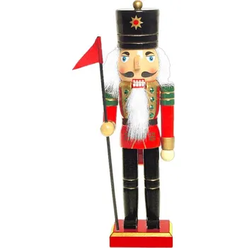 Vánoční dekorace Louskáček voják se zástavou 26cm (Krušnohorský Louskáček vánoční dekorace)