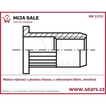 Matice M 5x12 (0,3-3,0)- AL hliník - Matice nýtovací s plochou hlav., s rýhovaným tělem, otevřená