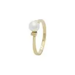 Prsten zlatý Perla bílá na čtverečku - velikost 55