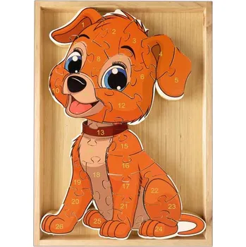 Puzzle Dřevěné puzzle Pejsek (barevná dřevěná skládačka v dřevěné krabici pro děti od tří let)