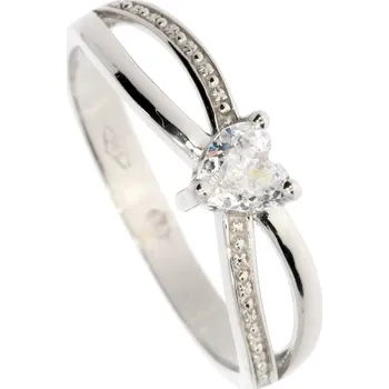 Prsten Zlatnictví Helios Prsten z bílého zlata srdcový zirkon Velikost: 48, Váha: 1,65g