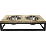 Stojan s miskami NOBBY designový z mangového dřeva 41x21x10cm (2x800ml)