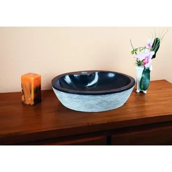Umyvadlo Kulaté kamenné umyvadlo do koupelny přírodní mramor šedý / černý, průměr 45 cm