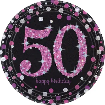 Party dekorace Růžové párty talířky 50 let