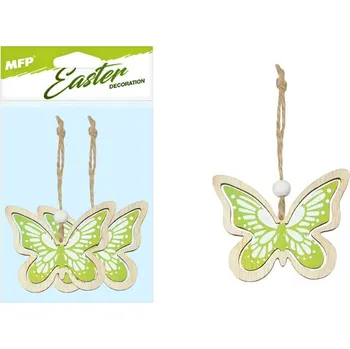 Velikonoční dekorace MFP závěs Motýli dřevo 2ks/7cm zelení 2221616