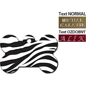 psí známka QUICK TAG gravírovací známka - kost s motivem zebry (L)
