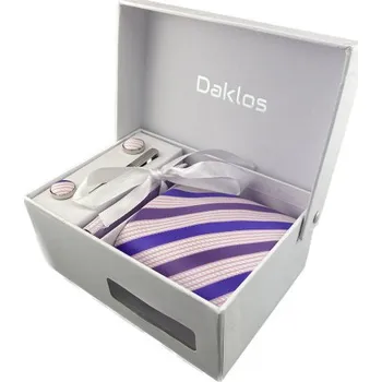 Kravata Luxusní set fialovo modrý - Kravata, kapesníček do saka, manžetové knoflíčky, kravatová spona v dárkovém balení