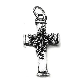 Přívěsek Stříbrný přívěsek kříž zdobený - DN140 (Stříbrný přívěsek křížek s kytičkou)