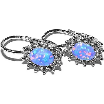 Náušnice Stříbrné náušnice světle modrý opál a zirkony - NK1480 (Stříbrné náušnice na patent s modrým opálem)