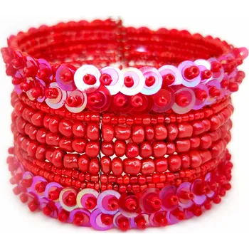 Náramek Korálkový náramek s flitry červený