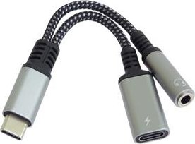 PremiumCord Redukce USB-C /3,5mm jack s DAC chipem + USB-C pro nabíjení 13cm