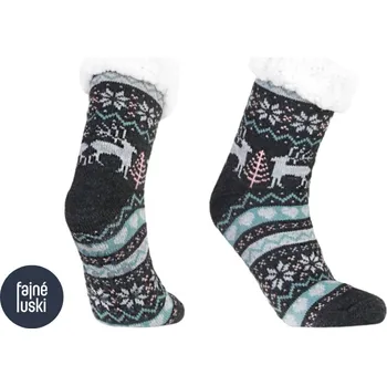 Dámské ponožky Domácí teplé ponožky s kožíškem protiskluzové 35-38 zelená