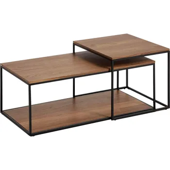 Konferenční stolek Set dvou ořechových konferenčních stolků Kave Home Yoana 100x50/ 50x55 cm