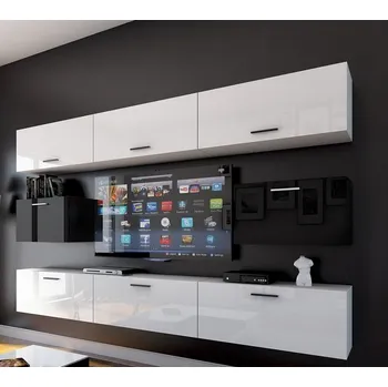 Obývací stěna Ral Obývací stěna MIAMI 5, 249 cm - Bílo / černý lesk