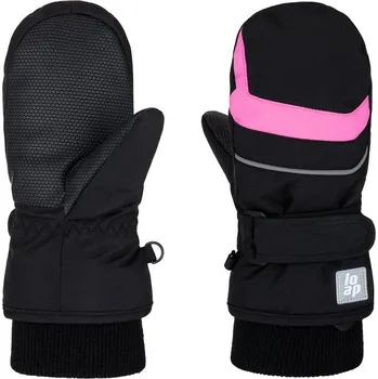 Čepice Dětské zimní rukavice palčáky Loap Ruti (označeno 12) černé s růžovou