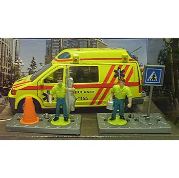 autíčko Sanitka Ambulance kovový model auta žlutá set s figurkami záchranářů