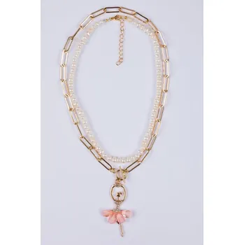Náhrdelník Náhrdelník BALETKA s kamínky na řetízku s velkými oky + perlový náhrdelník Barva: Růžová