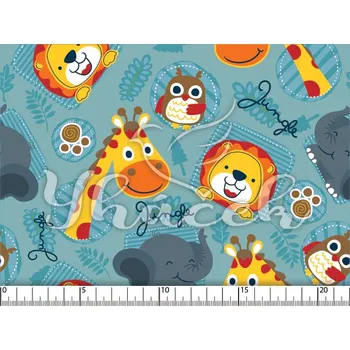 Zakázkový tisk, softshell, kočárkovina... Baby jungle na modré Látky k tisku: Microfirba