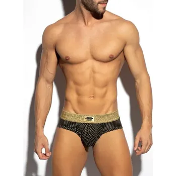 Pánské erotické prádlo Slipy ES Collection UN560 Luxury Brief černé XL, pánské slipy se zlatými detaily