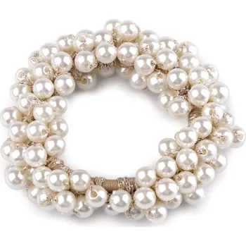 Gumička do vlasů s perlami - zlatá