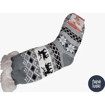 Dámské ponožky Domácí teplé ponožky s kožíškem třpytivý sobík 35-38 šedá